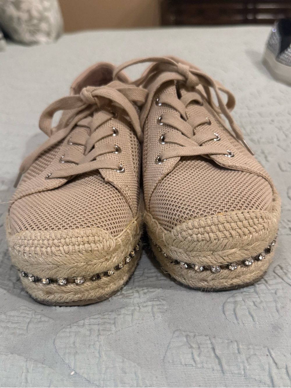 Chelsea & Violet Women's Beige Espadrille Platform Sneakers - Lace-Up Casual